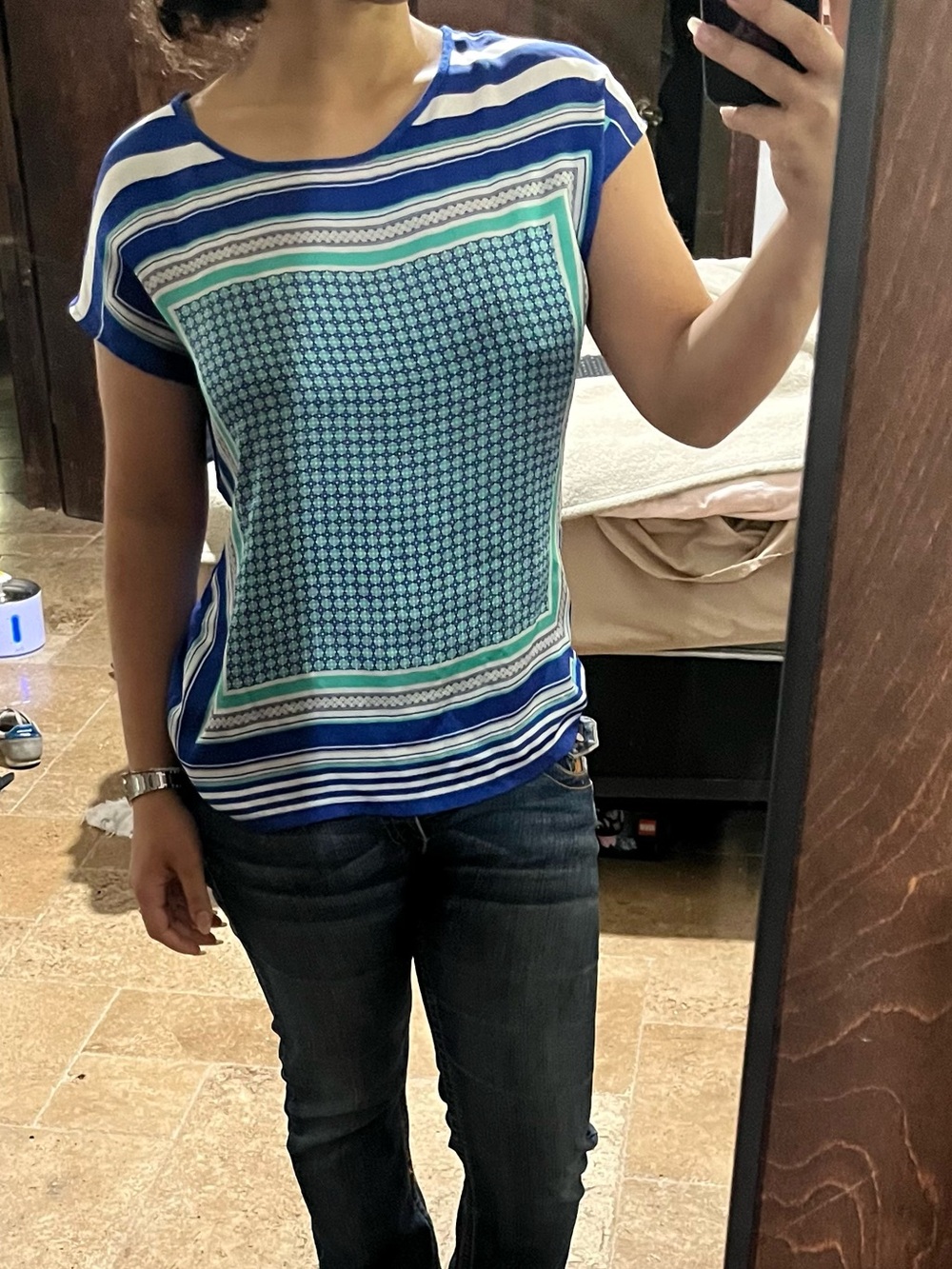 Vintage Y2K The Limited Blue Scarf Print Blouse Top M